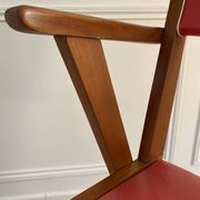 Vintage armchair from the 50s/60s – wood & red faux leather – Scandinavian style