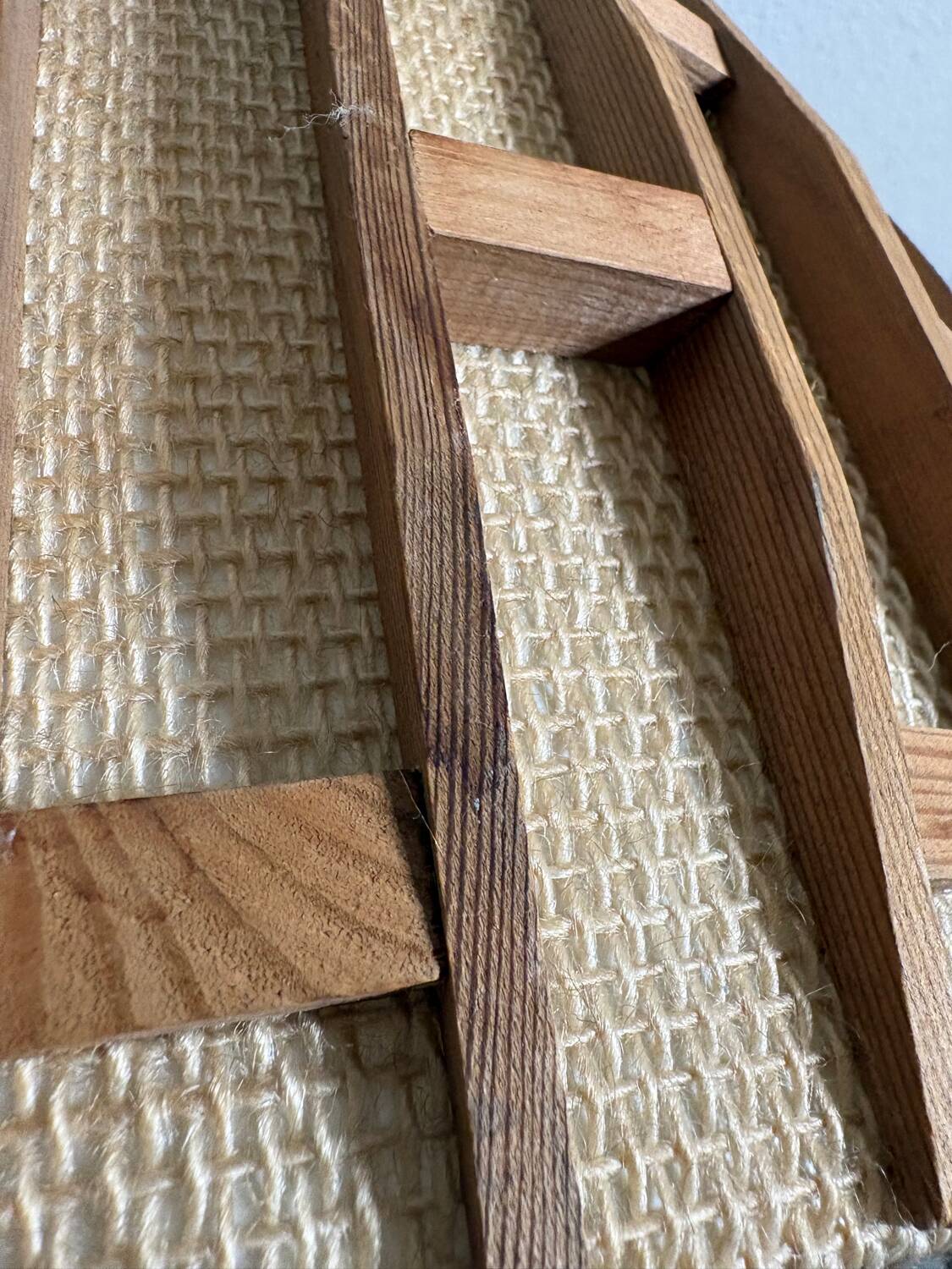 Scandinavian pendant light from the 1960s, made of wood and fabric