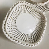 Covered basket in woven ceramic and fruit slip.