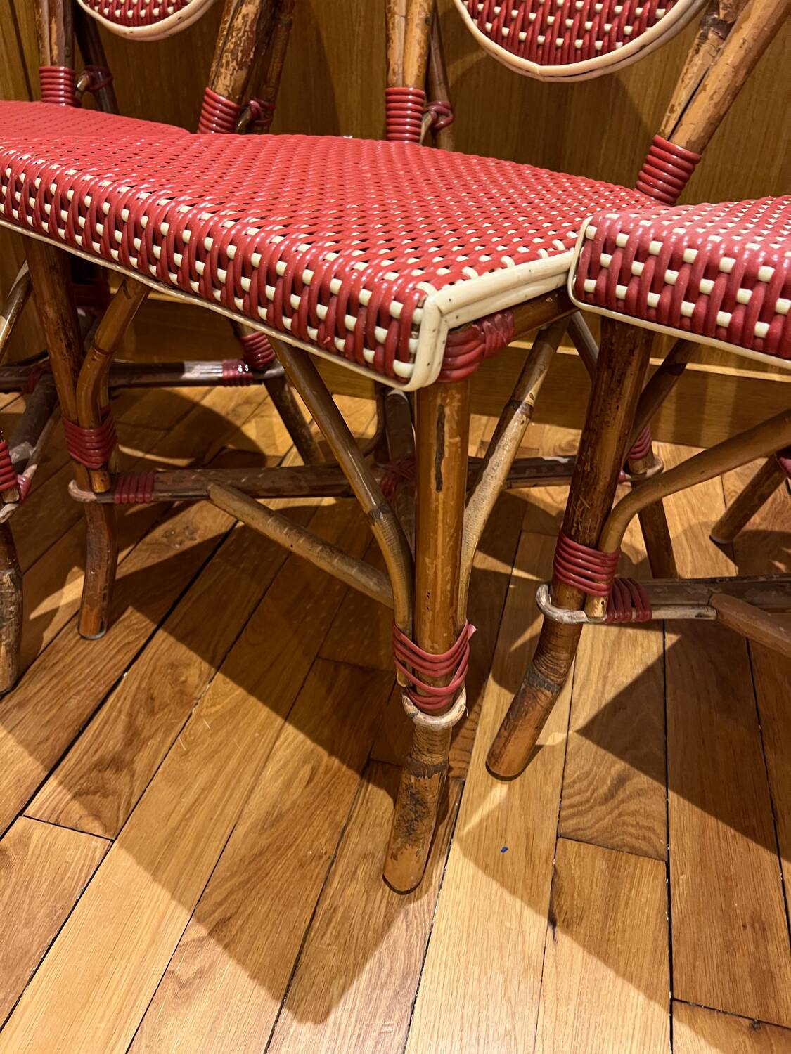 4 chaises bistrot Bamboo - rouge et crème