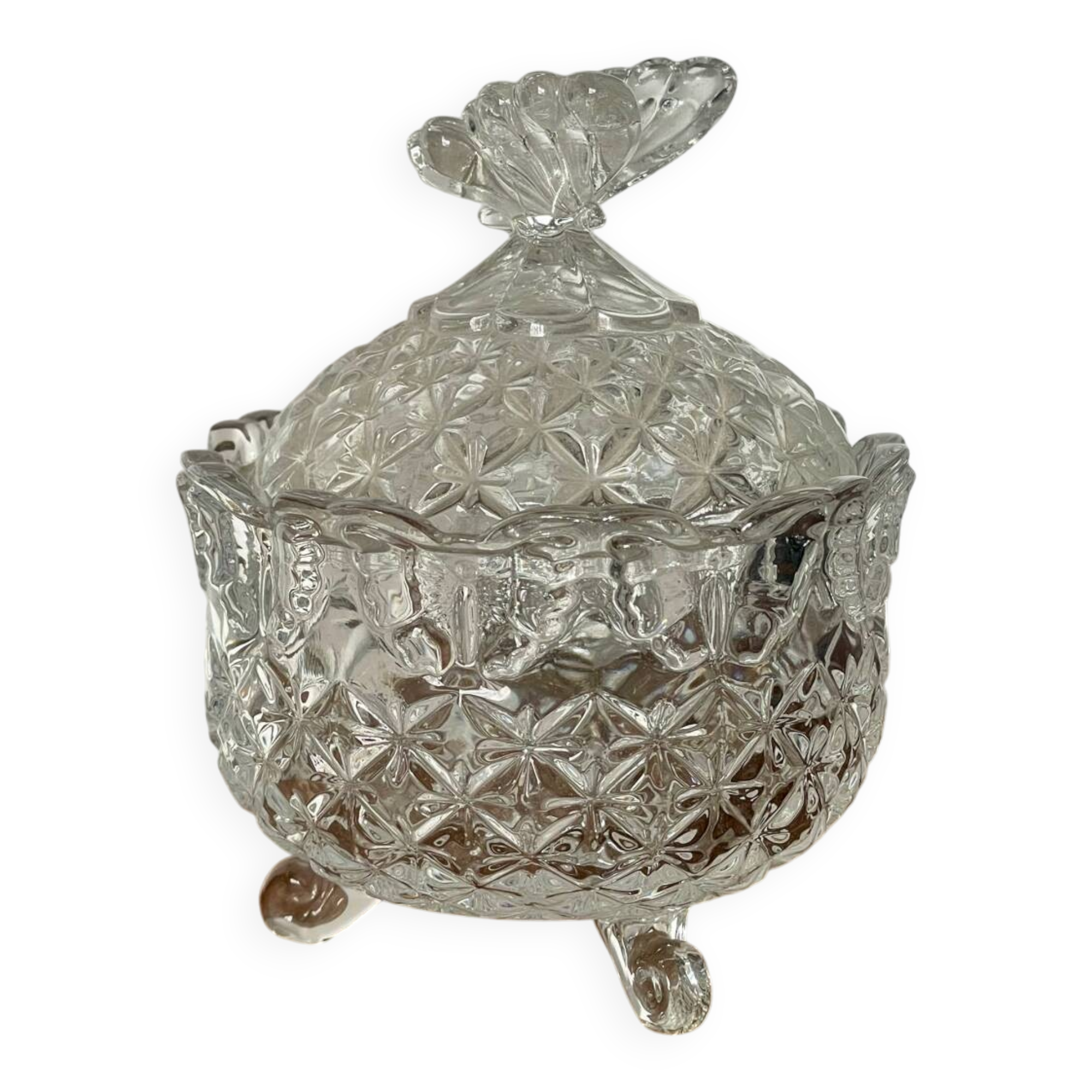 Crystal sugar bowl with butterfly motif