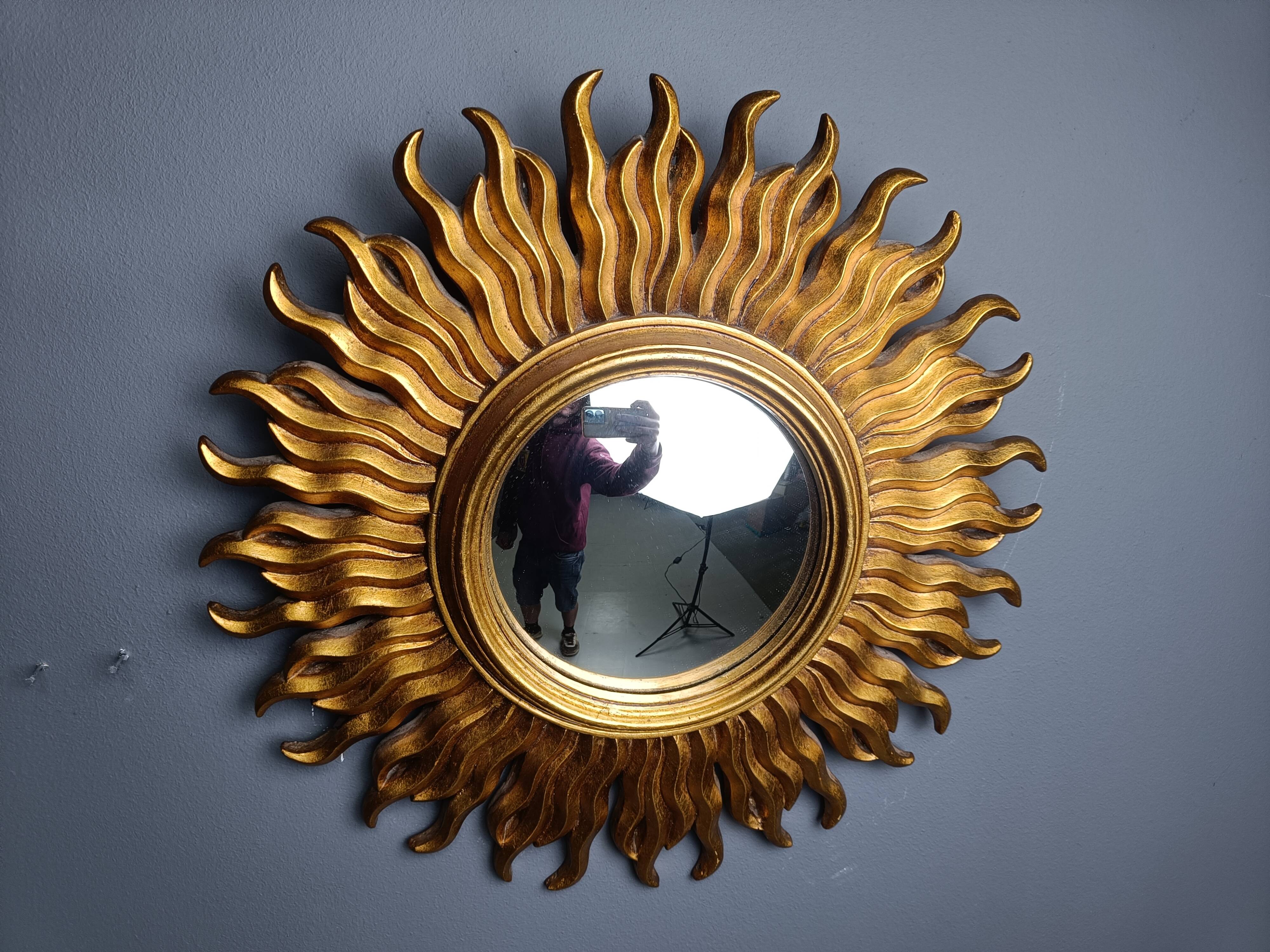 Vintage gilded resin sunburst mirror, 1960s