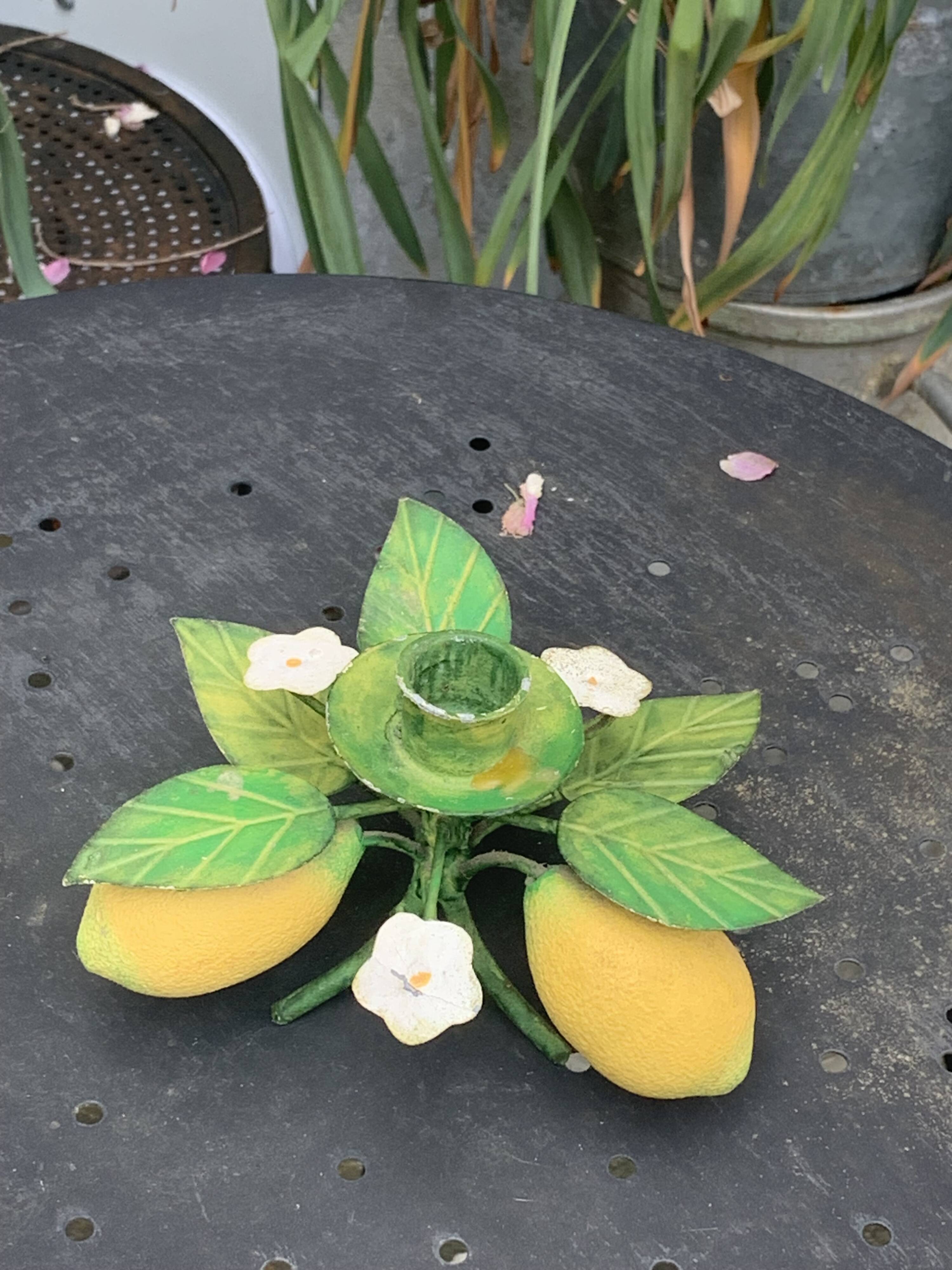 Metal candle holder vintage lemons