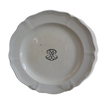 Assiette de Wedgwood en faïence anglaise 19e monogramme noir