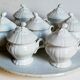 Set of seven covered pots and tray old white slurry nineteenth
