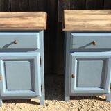 Pair of walnut bedsides from the 1950s patinated in lectoure blue