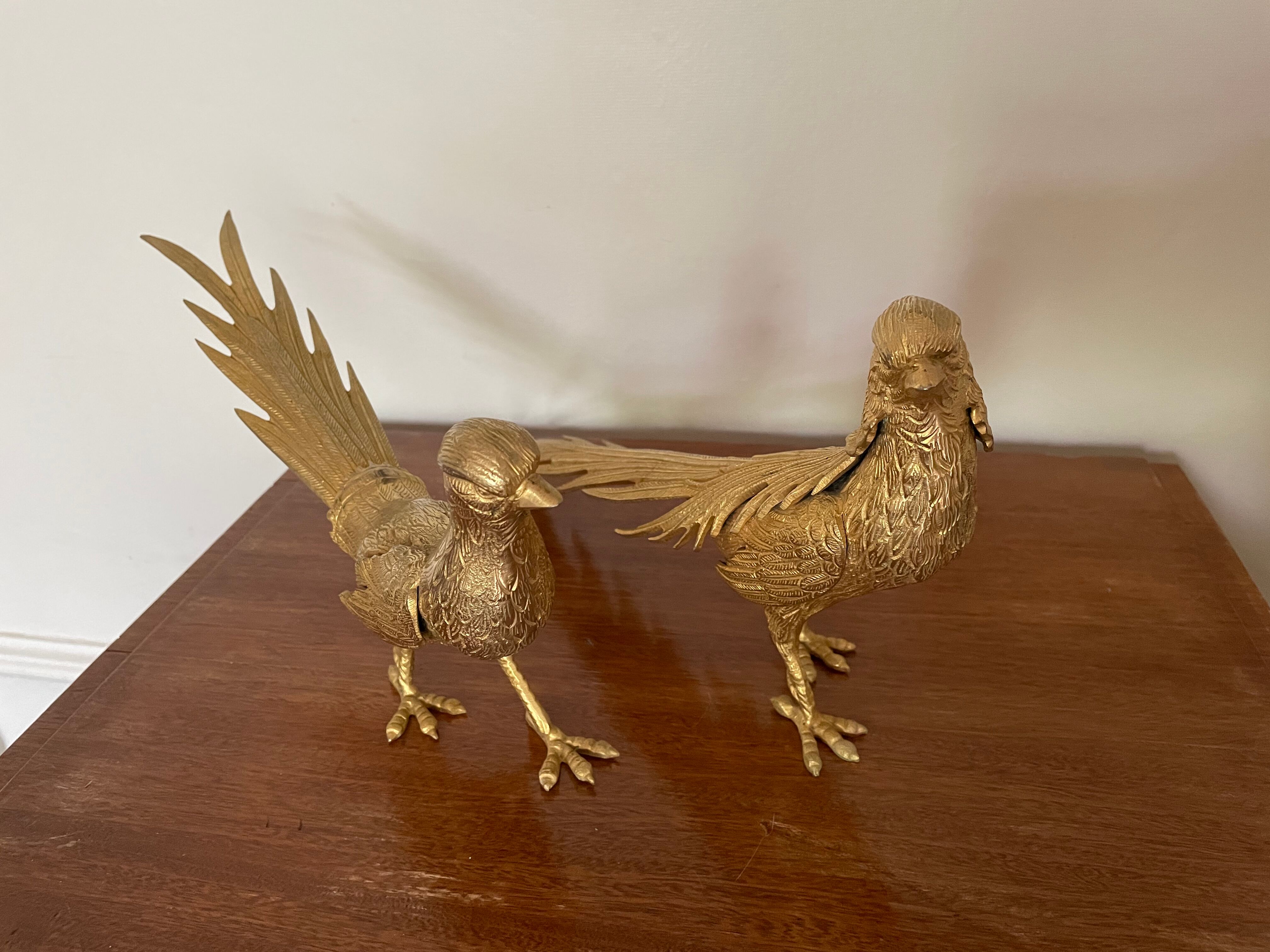 Couple de faisans en bronze doré début XXème