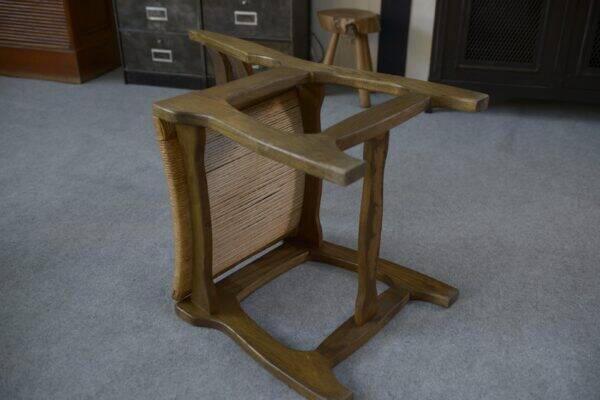 Set of 6 oak dining chairs with rush seat and 'Echelle' backrest in the style of Guillerme et Chambron 1950s