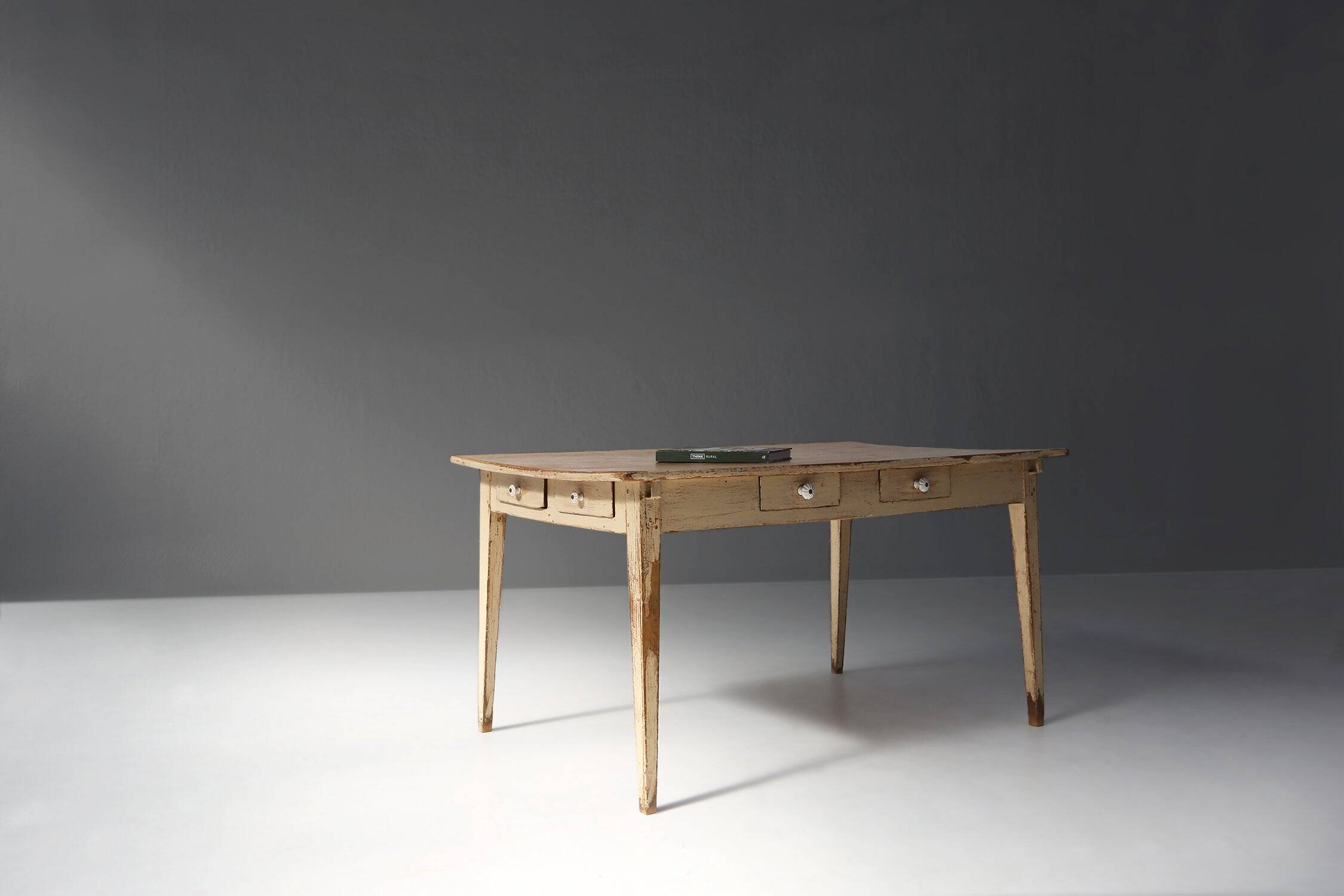 Painted Wooden Farm Table with Tapered Legs, France 1800s