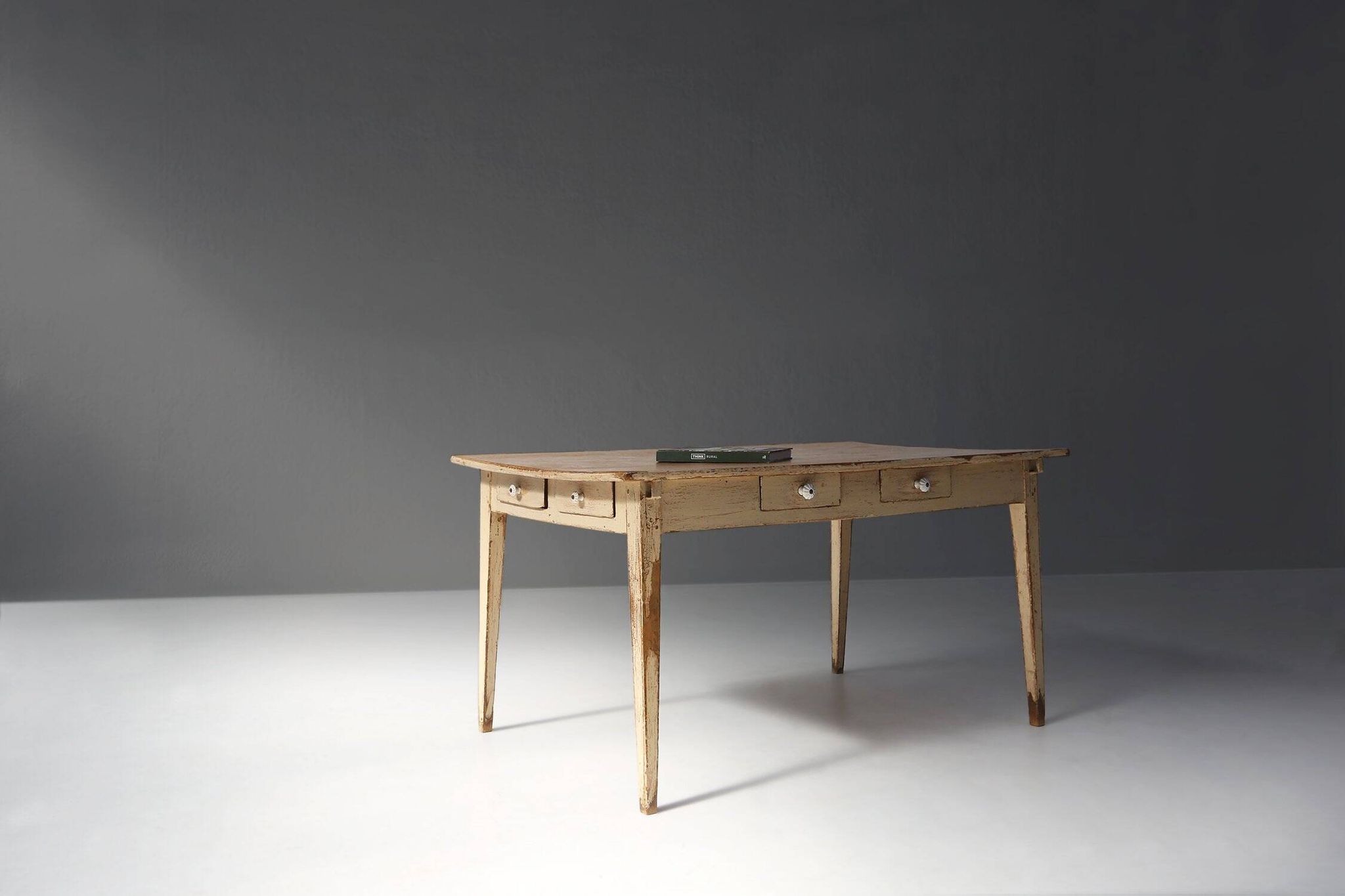 Painted Wooden Farm Table with Tapered Legs, France 1800s