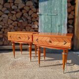 Pair of cherry wood marquetry bedside tables