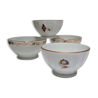 Four white porcelain rib bowls décor vintage flowers