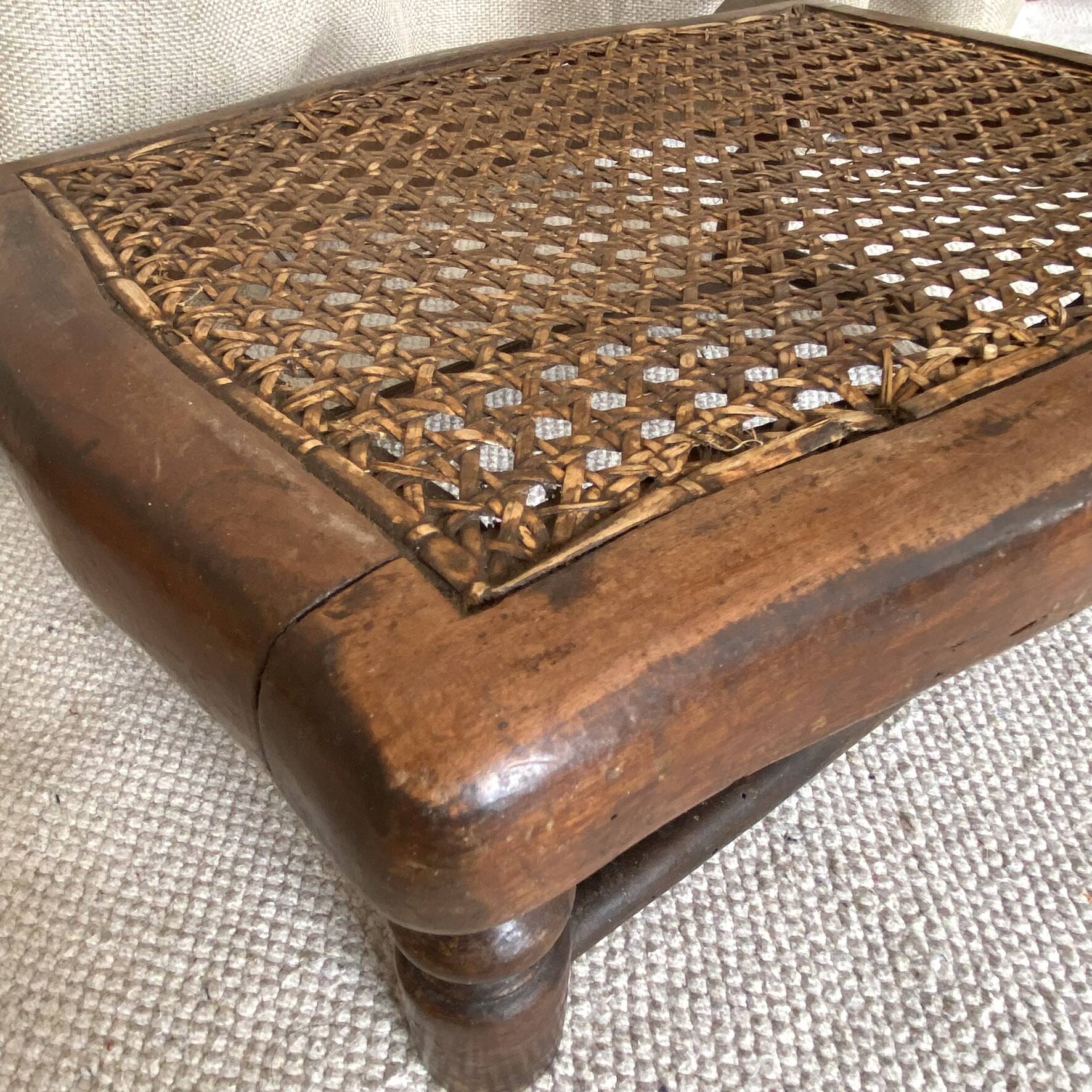 Low wooden stool with caning H 12 cm