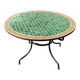 Round zellige table with metal legs and green tile top