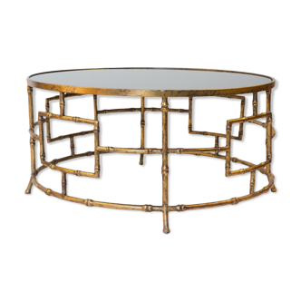 Round coffee table golden bamboo