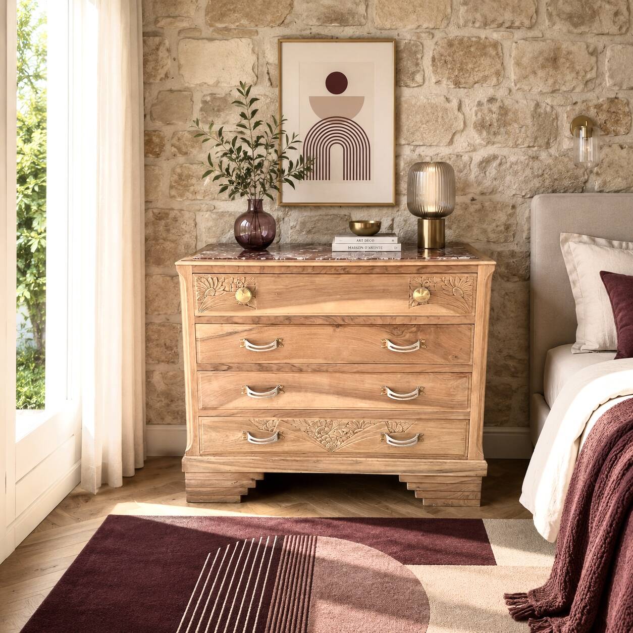 Art Deco walnut chest of drawers