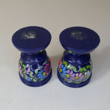 Pair of folk ethnic art coquetiers in vintage turned wood