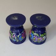 Pair of folk ethnic art coquetiers in vintage turned wood