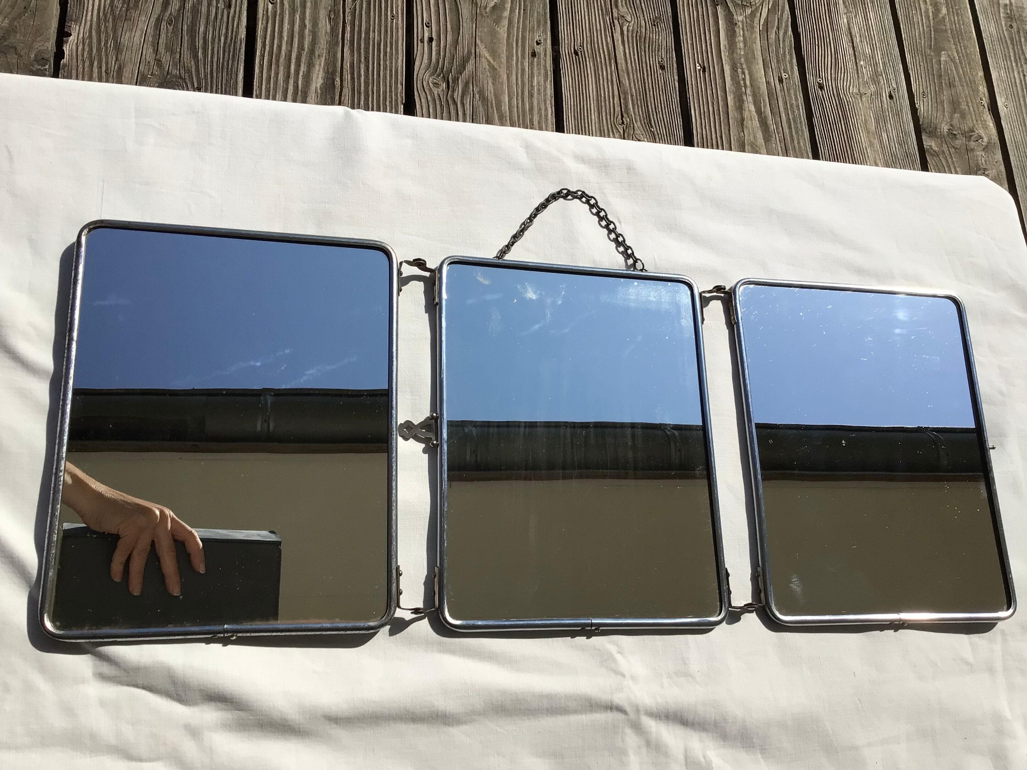 Triplet resaleable triple barber mirror back black varnish 69x27