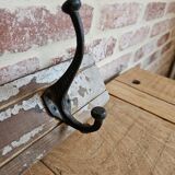 Solid teak coat hook with 4 double cast iron hooks
