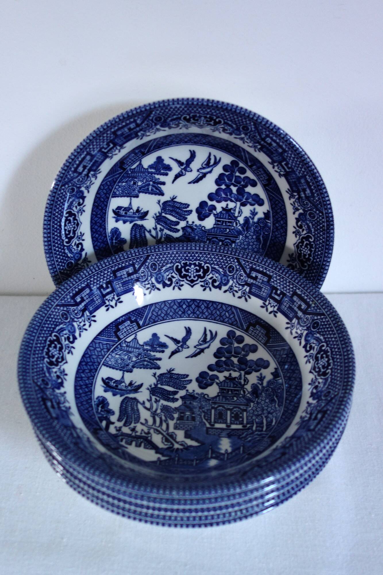 6 Willow blue English porcelain bowls