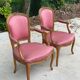 2 armchairs, Louis XV style in pinkish red silk