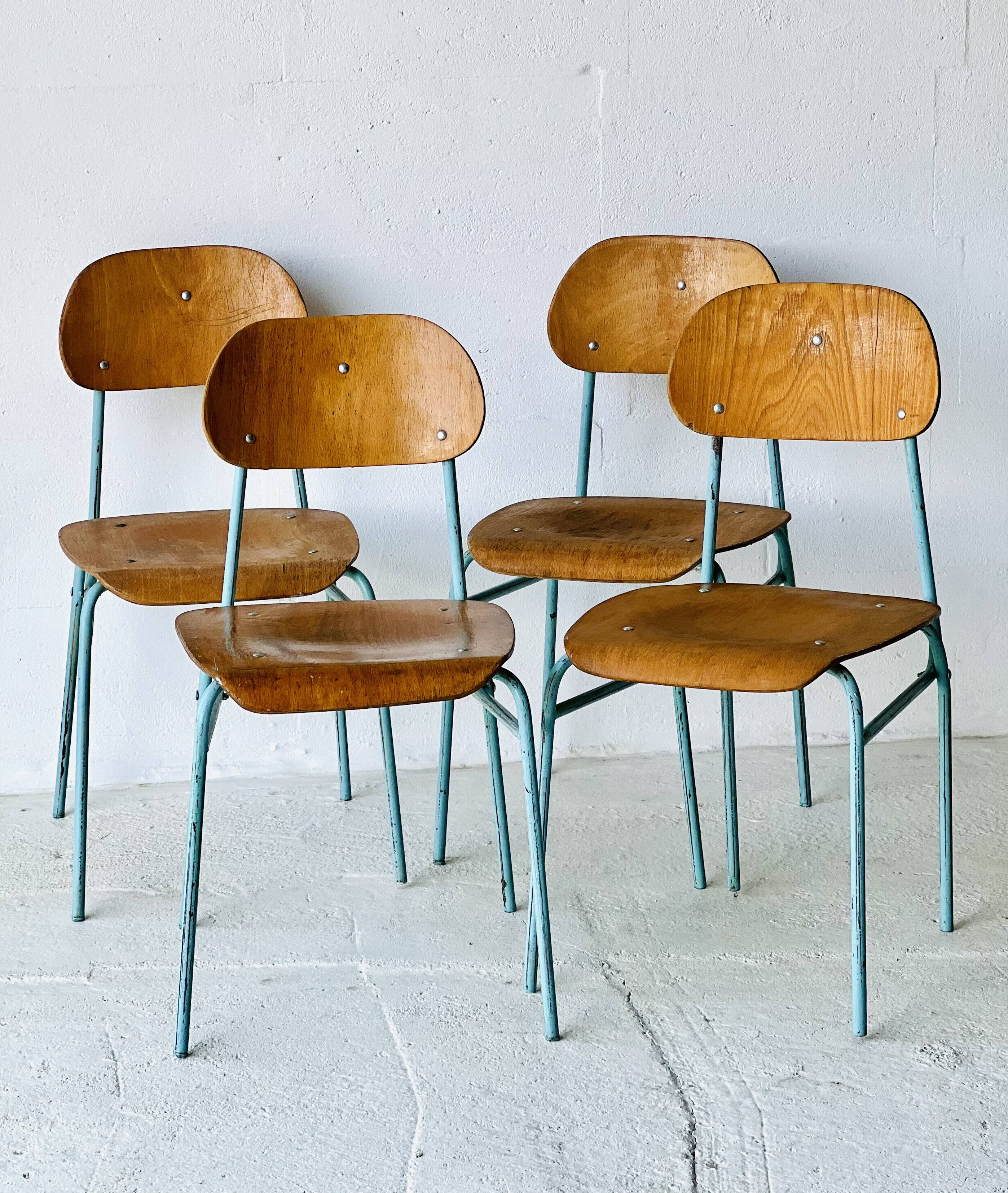 Industrial School Chairs, set of 4
