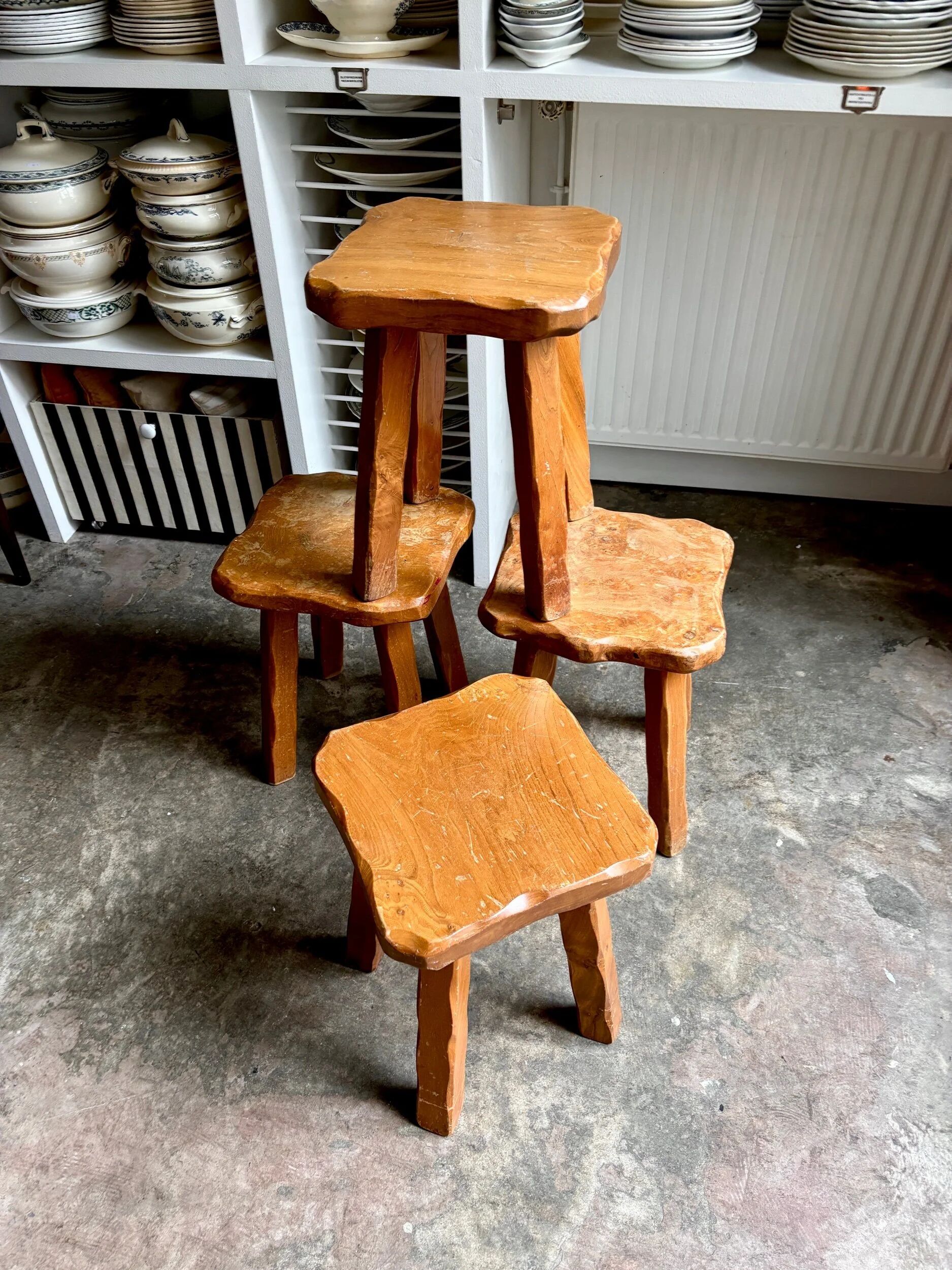 Brutalist wooden stool