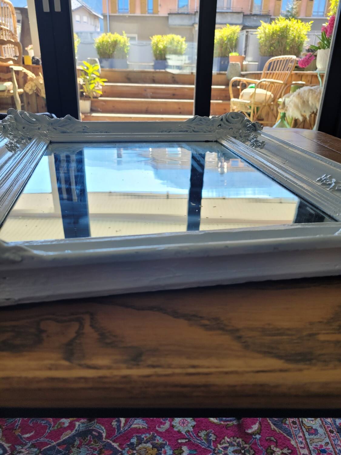 Antique mirror with painted wooden frame