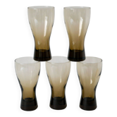Set of 5 large Long Drink glasses in smoked glass Design, 1970