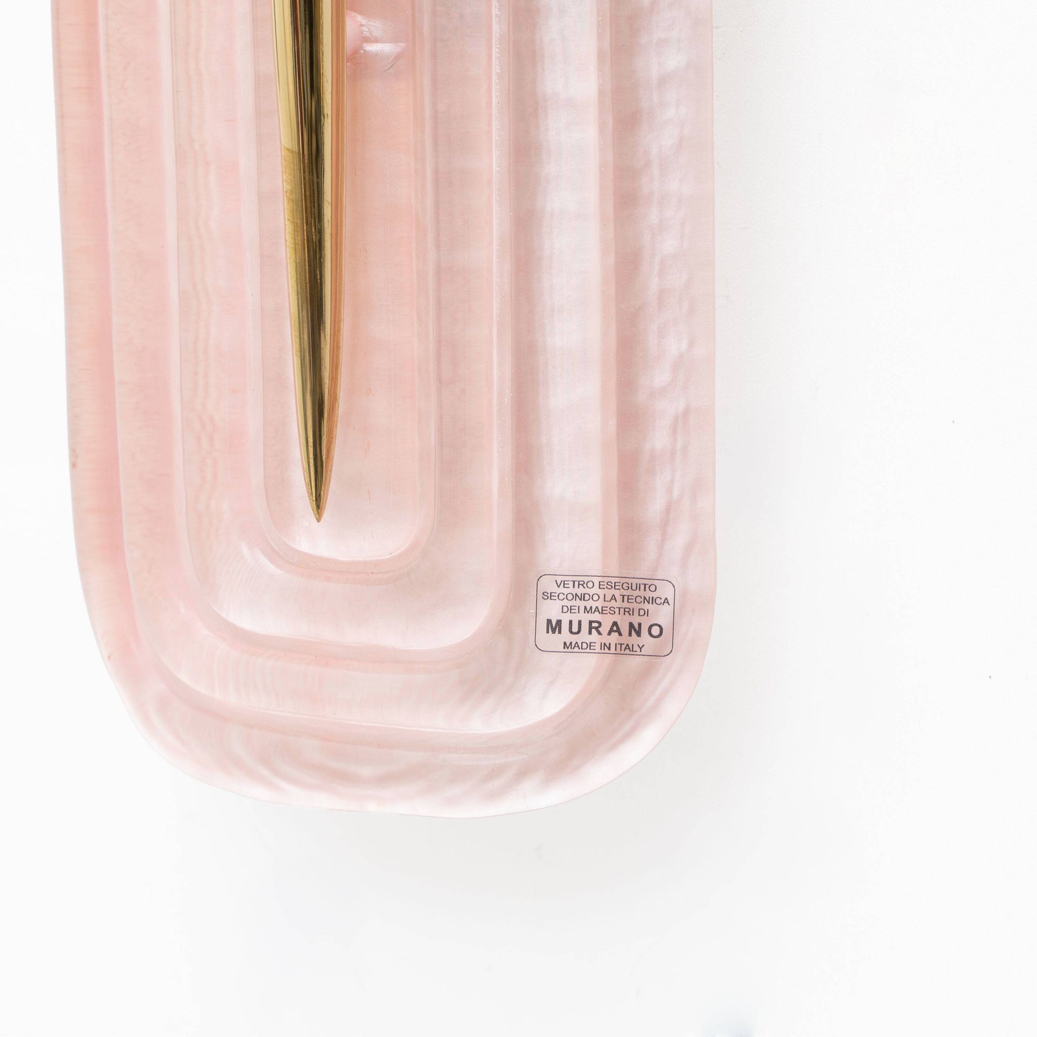 Pair of Modern Murano Glass Pink and Brass Sconces, Italy