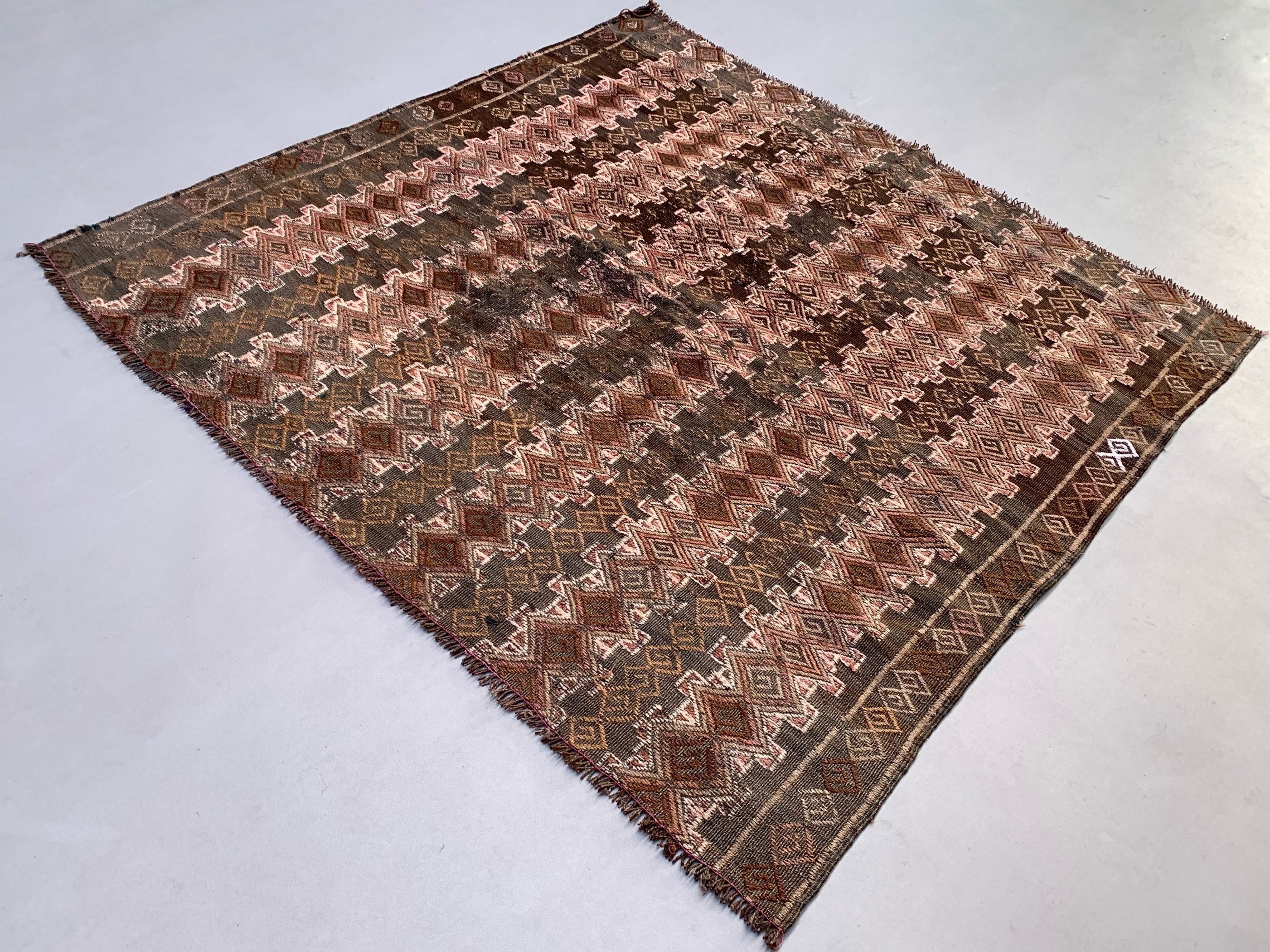 Large Vintage Turkish Kilim Rug 180x182 cm Wool Kelim, Square
