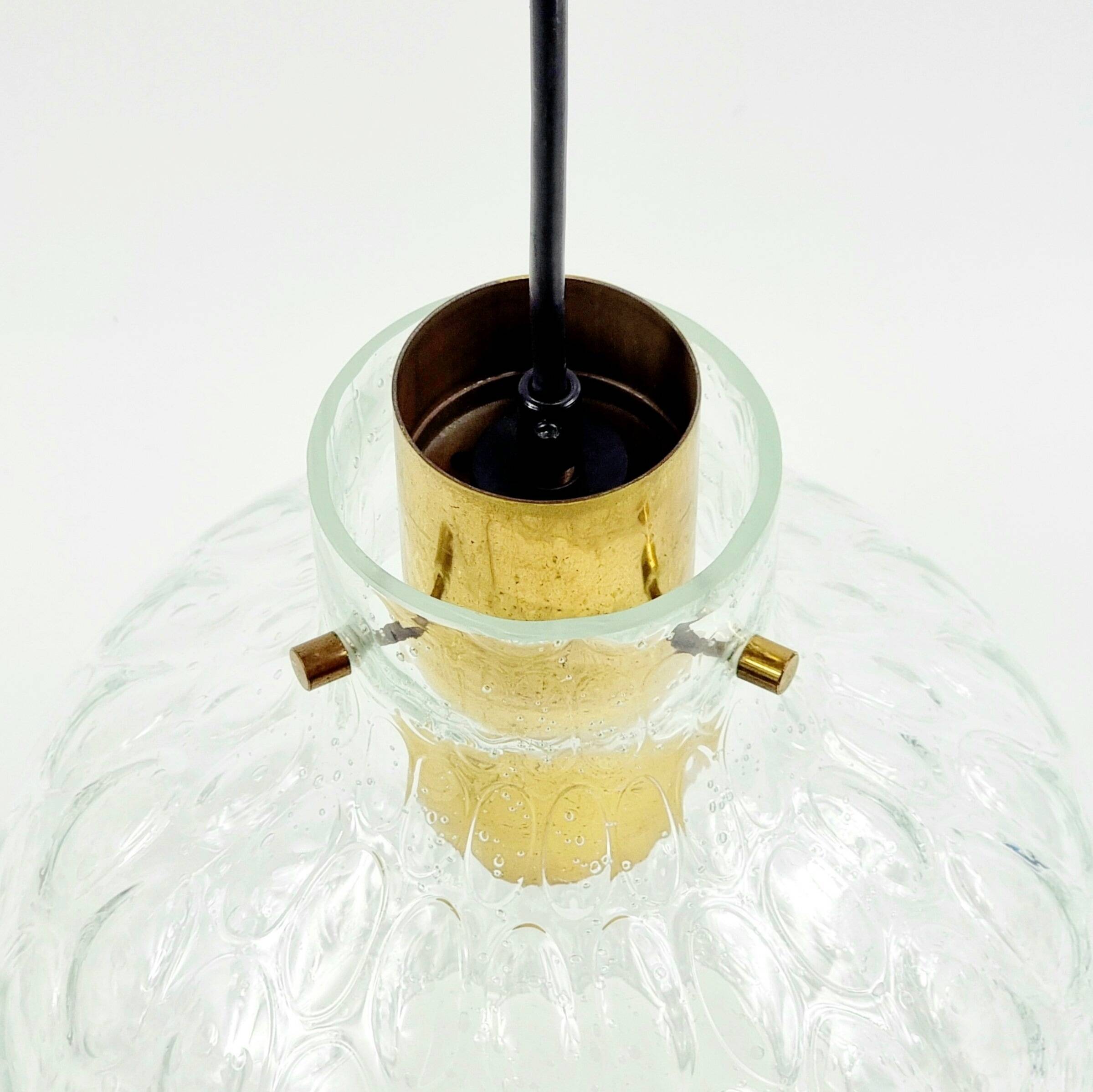 Mid-Century Bubble Glass & Brass Ceiling Light - H. Tynell for Limburg, 60s