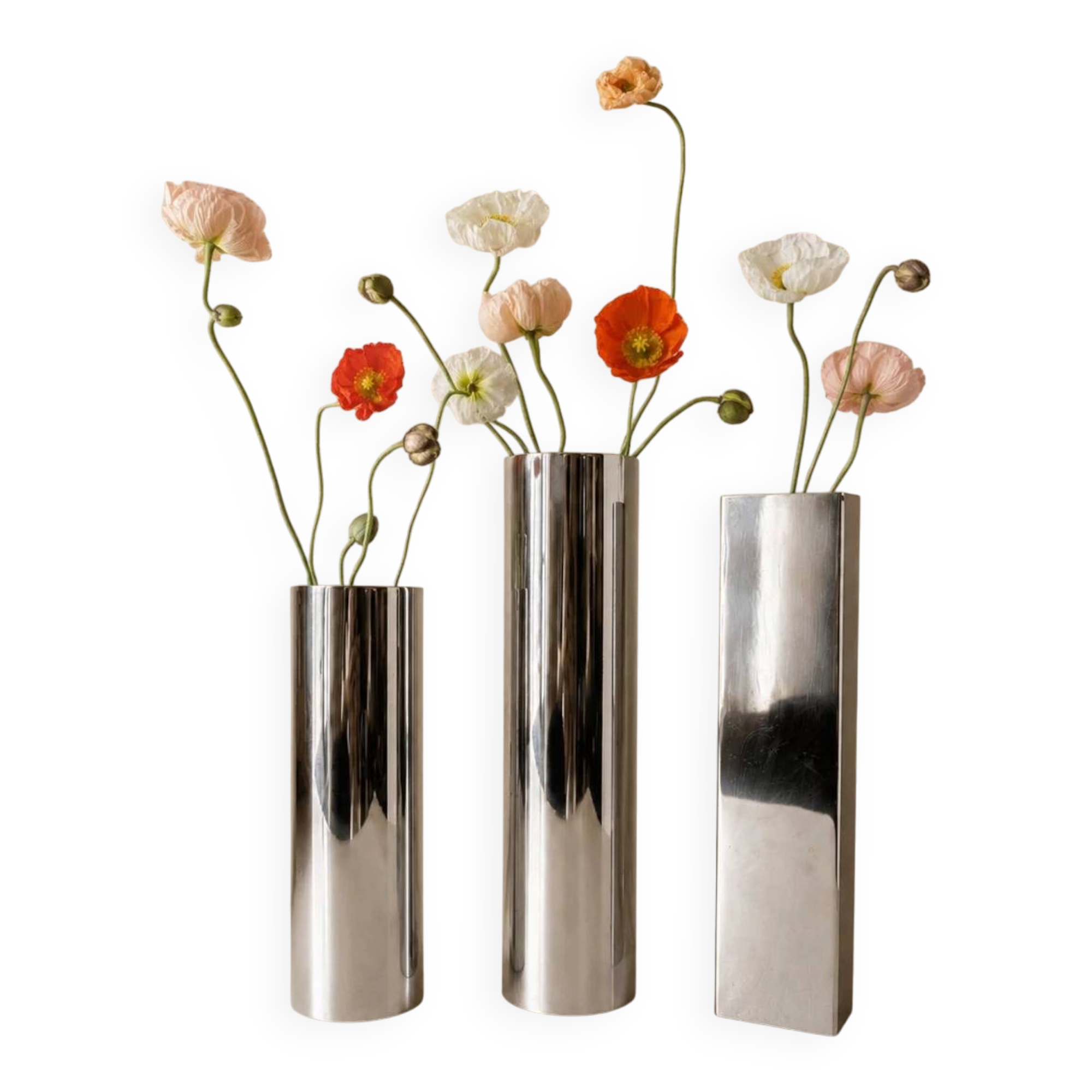 Chrome metal vases from the 1970s