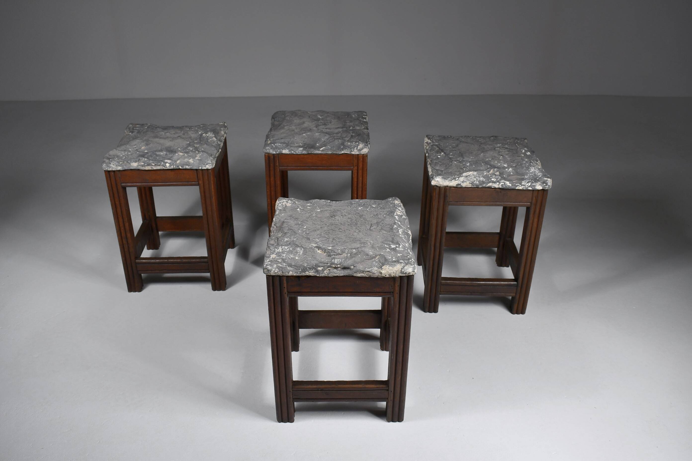 Tabourets vintage en pierre et bois x 4