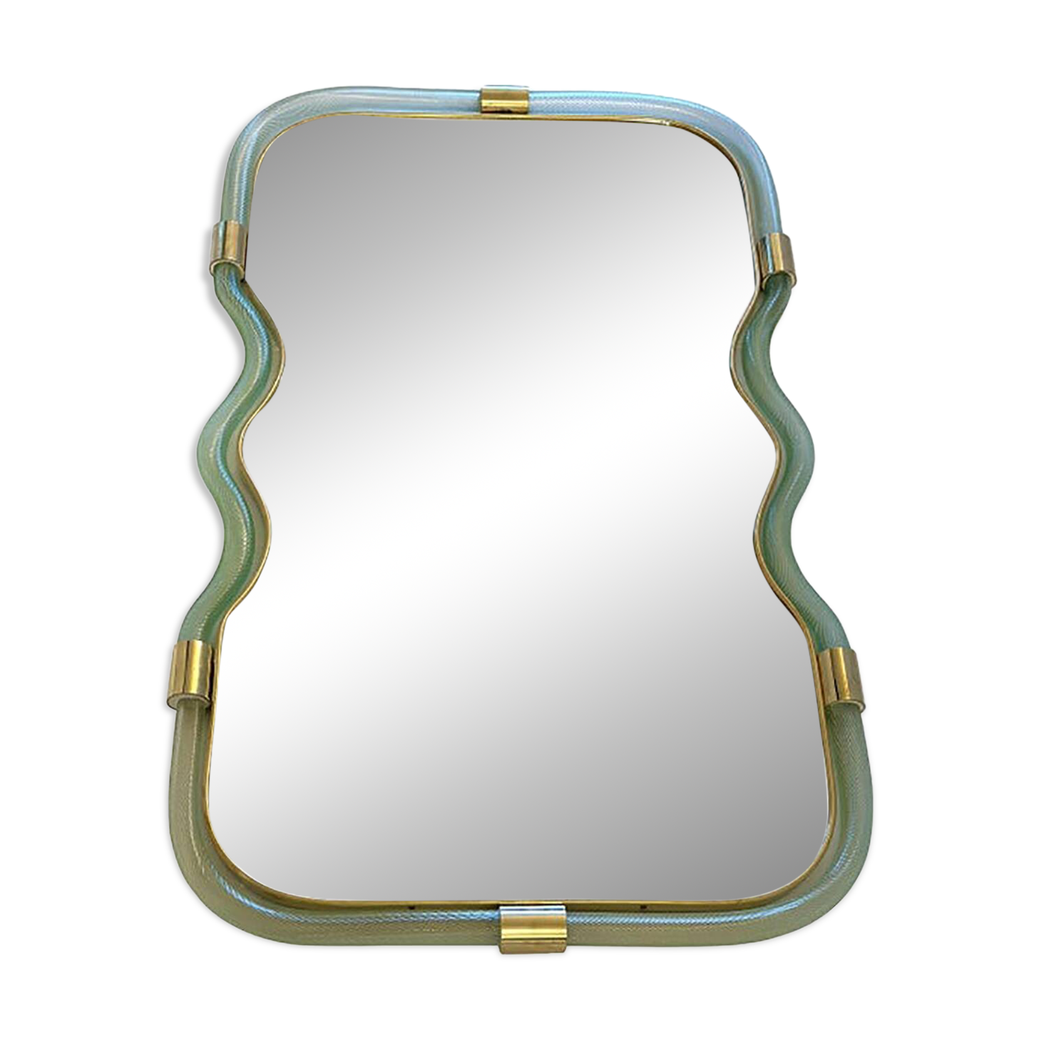 Contemporary Wave Mirror in Green and Gold "Torchon" Torciglione Murano Sty