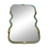 Contemporary Wave Mirror in Green and Gold "Torchon" Torciglione Murano Sty