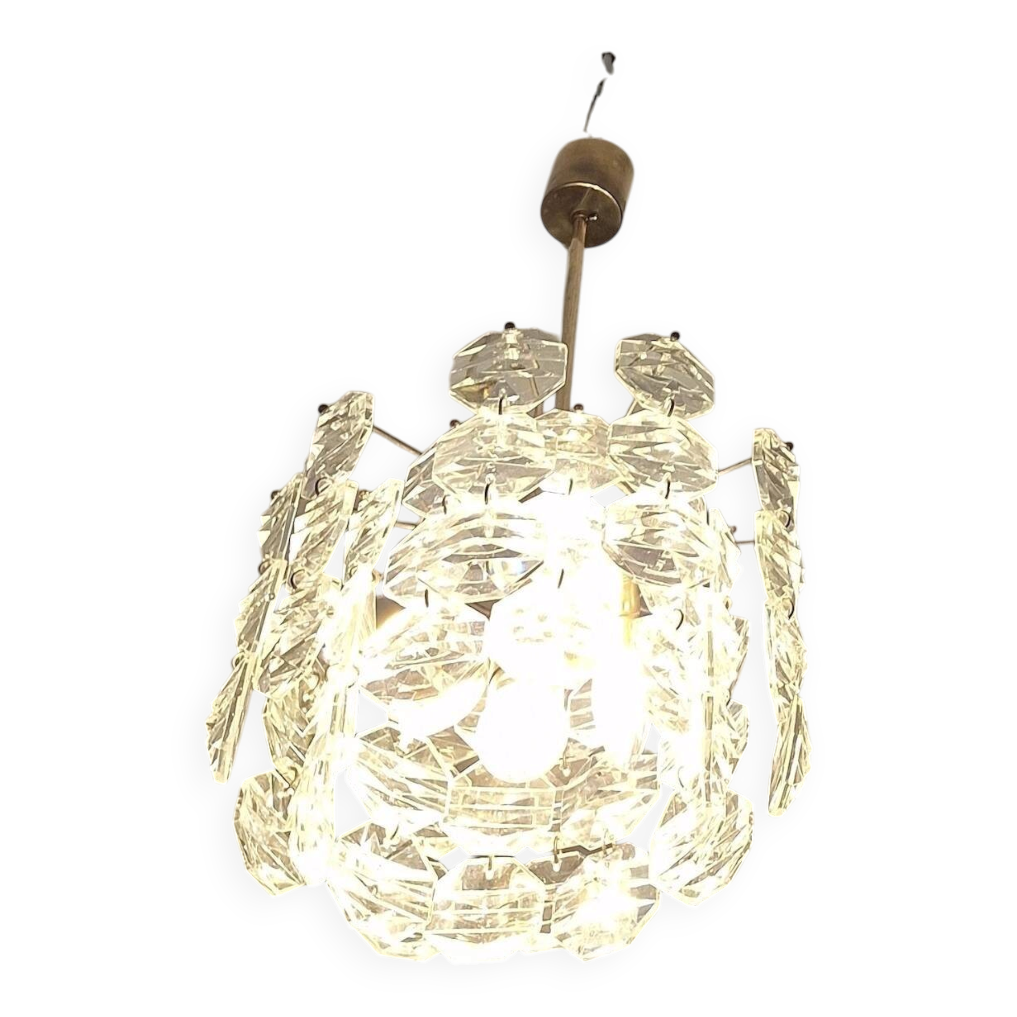 Kinkeldey brass and faceted glass 3-level chandelier, 1960s