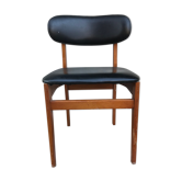 Former Scandinavian Chair Wood Teck - Assisi - Courbé Skaï Black Vintage