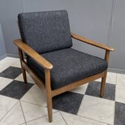 Black fabric relax chair, wiht wood frame 1960s