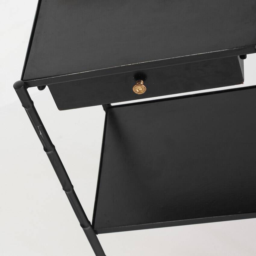 Vintage coffee table in iron (faux bamboo) and black escay. France, 1960s.