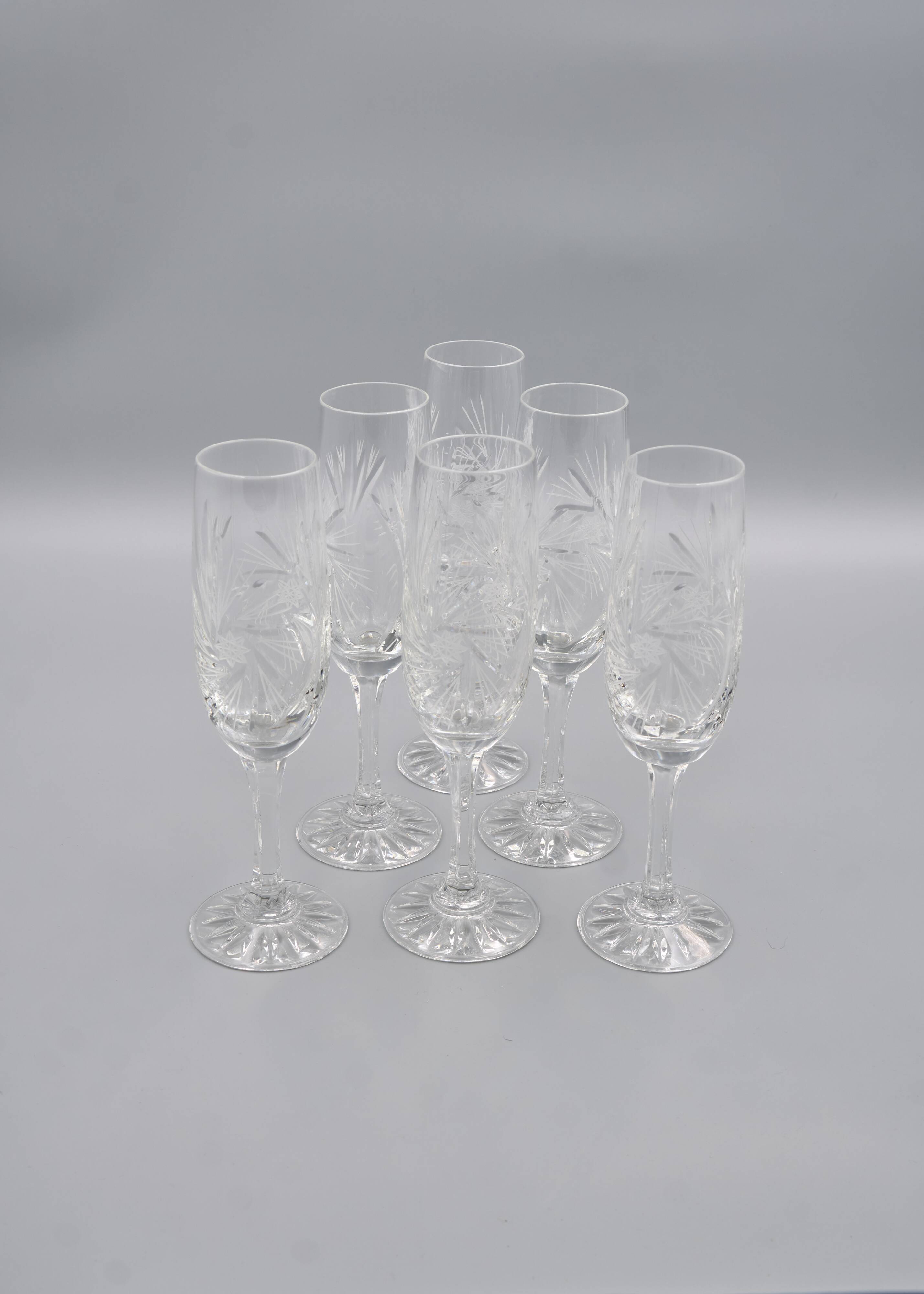 6 Vintage-Style Crystal Champagne Flutes, 1960s Style