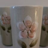 Set of 6 stoneware mazagrans with relief floral decoration – 1980s