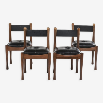 Walnut and leather chairs by Silvio Coppola, circa 1964
