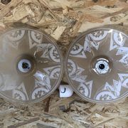 Ancienne paire suspension vianne verre moulé + décor + fil blanc vintage