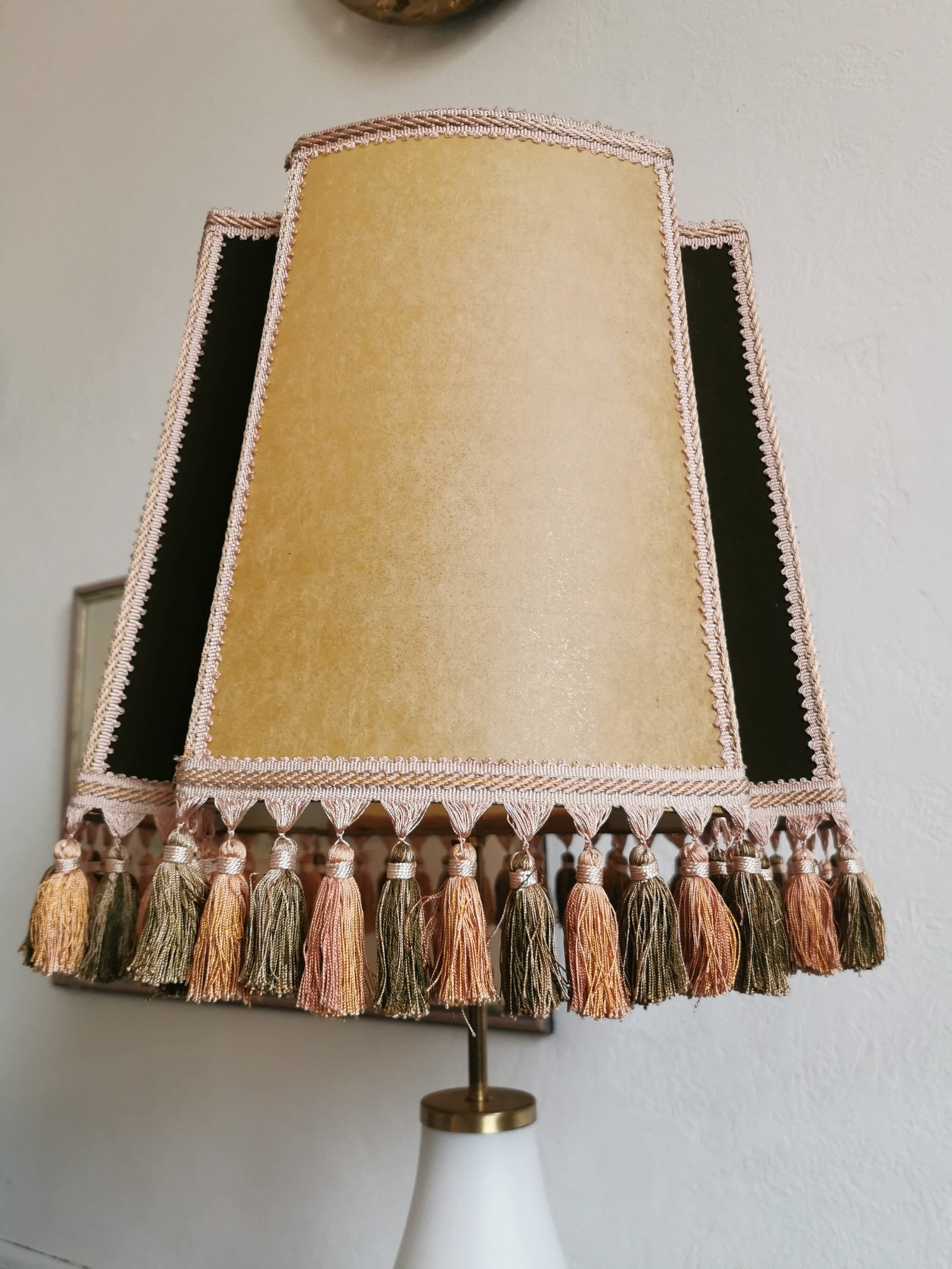 Large opaline and brass table lamp from the 60s