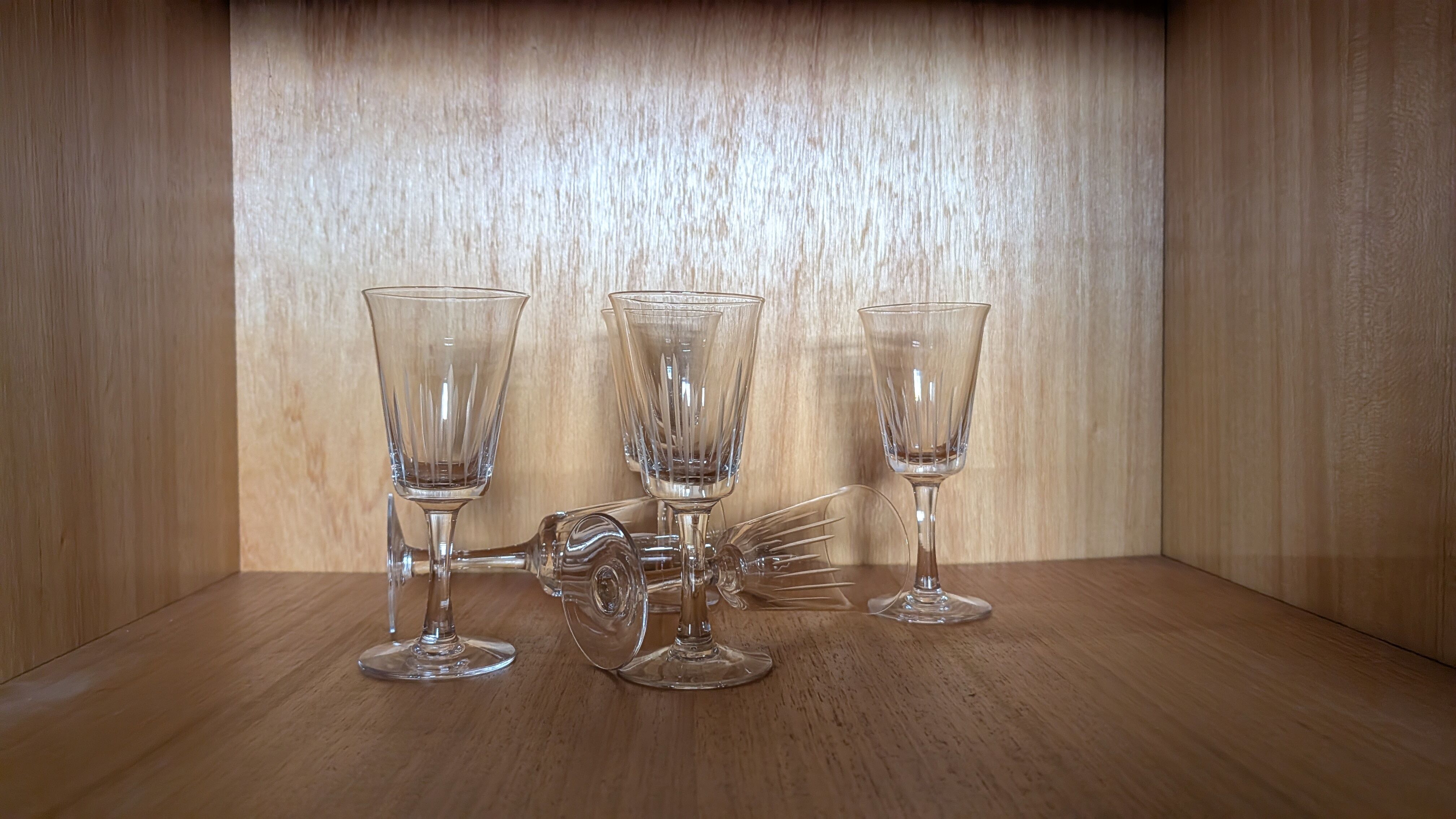 6 vintage cut glass goblets