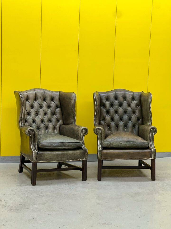 Vintage leather chesterfield wingback armchair-(price is for one Chair)
