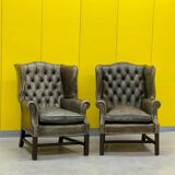 Vintage leather chesterfield wingback armchair-(price is for one Chair)