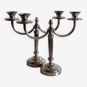 Duo of silver metal candlesticks